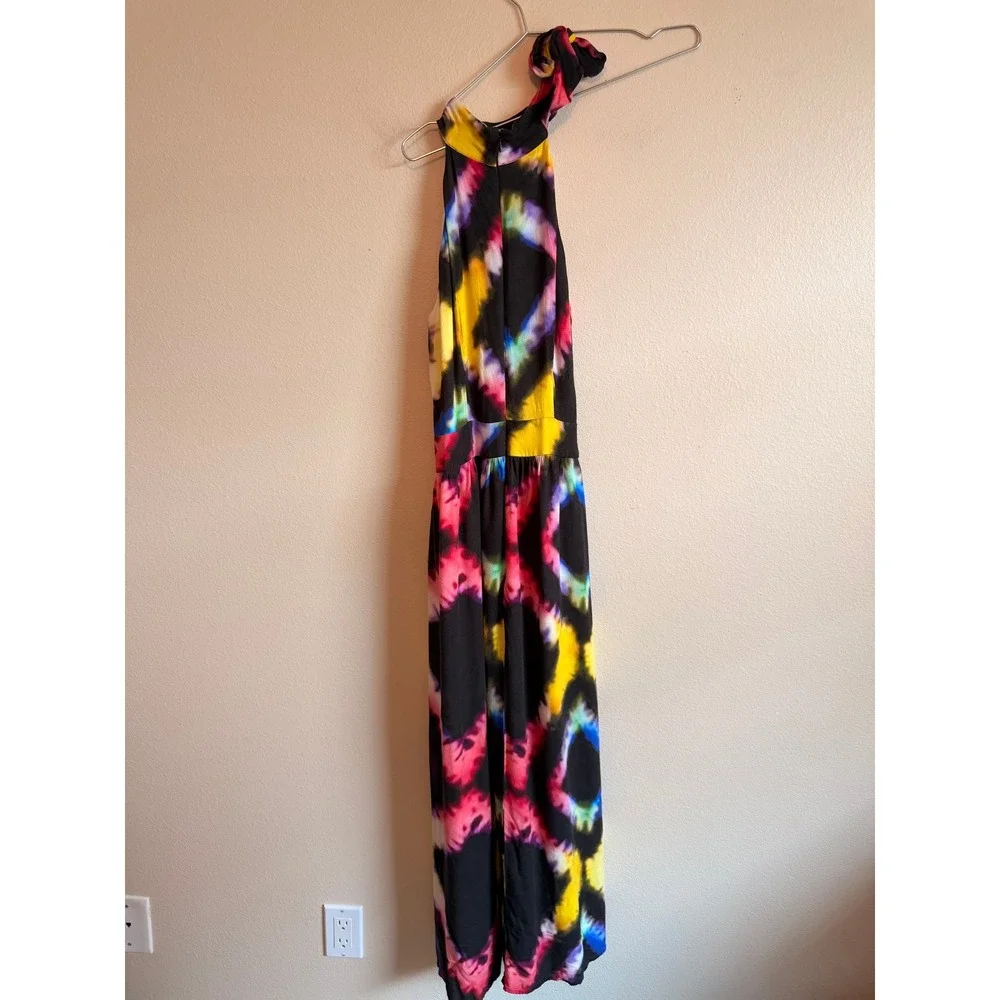 Busayo Collective Maxi Dress Womens 2 Multi Tie Dye Halter‎ Neck Bow Boho Summer